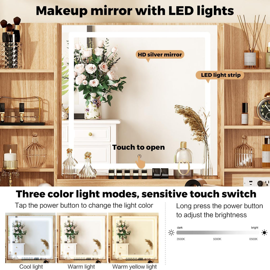 43" Oak Glass Top LED Vanity Set