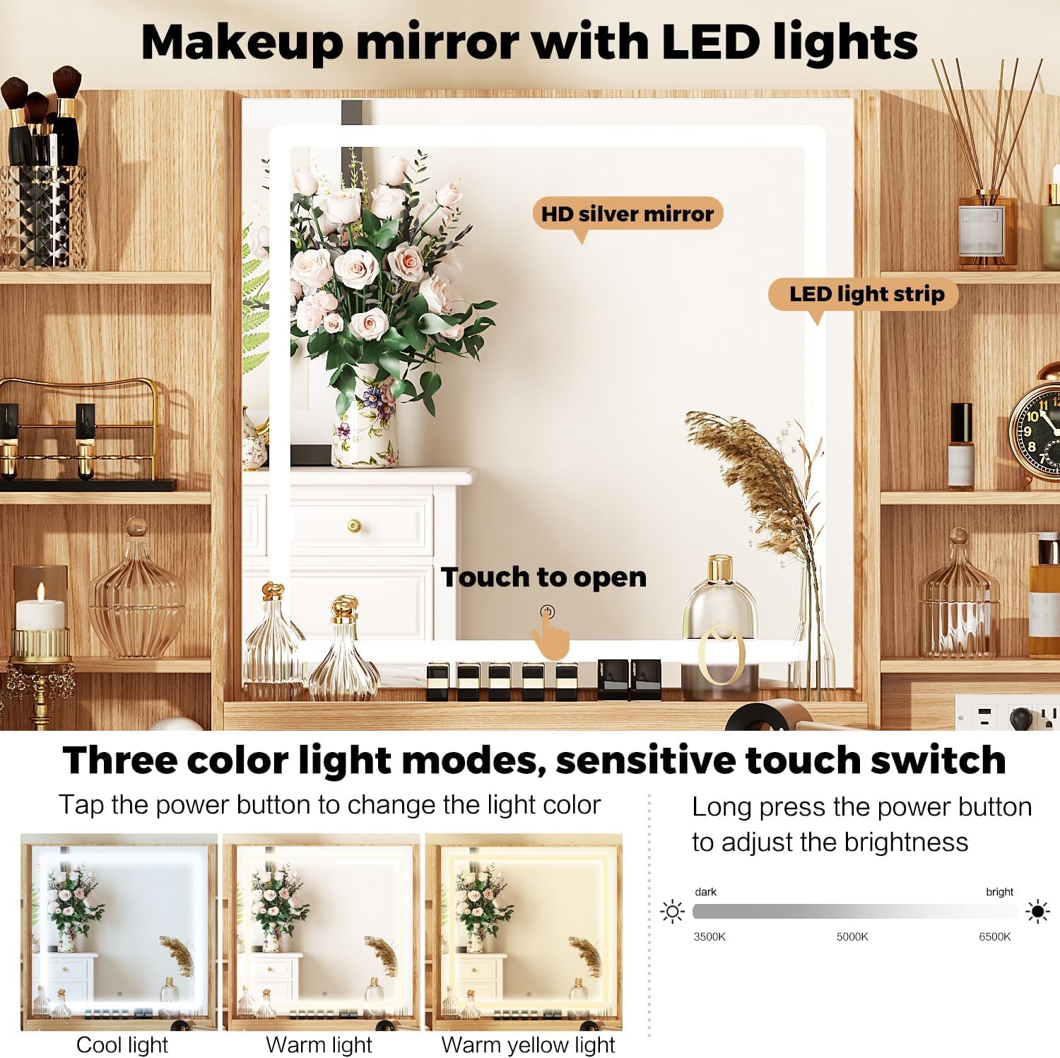 43" Oak Glass Top LED Vanity Set