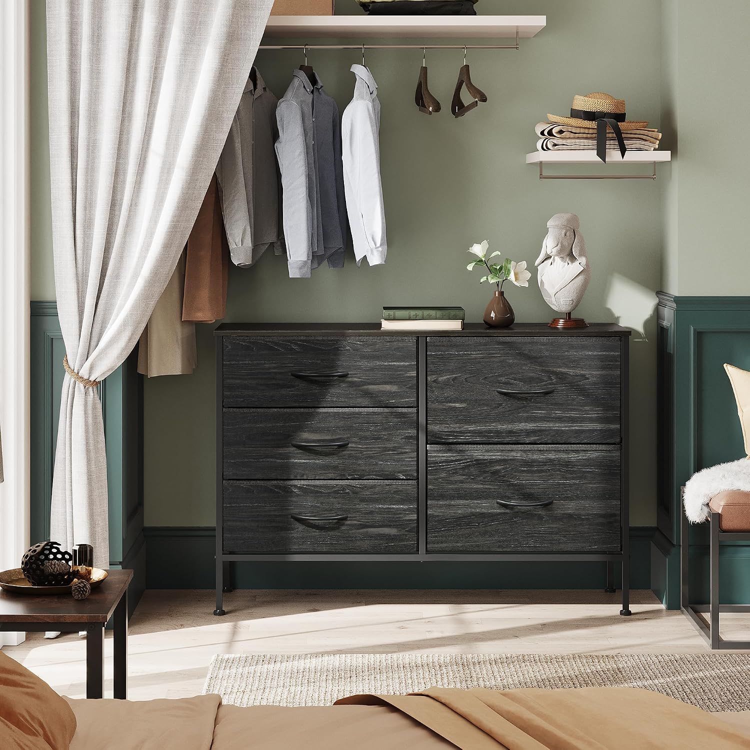 Black 5-Drawer Fabric Dresser