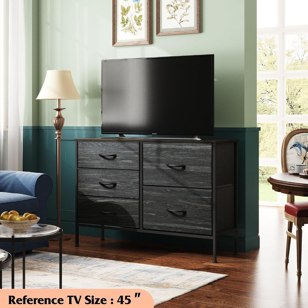 Black 5-Drawer Fabric Dresser
