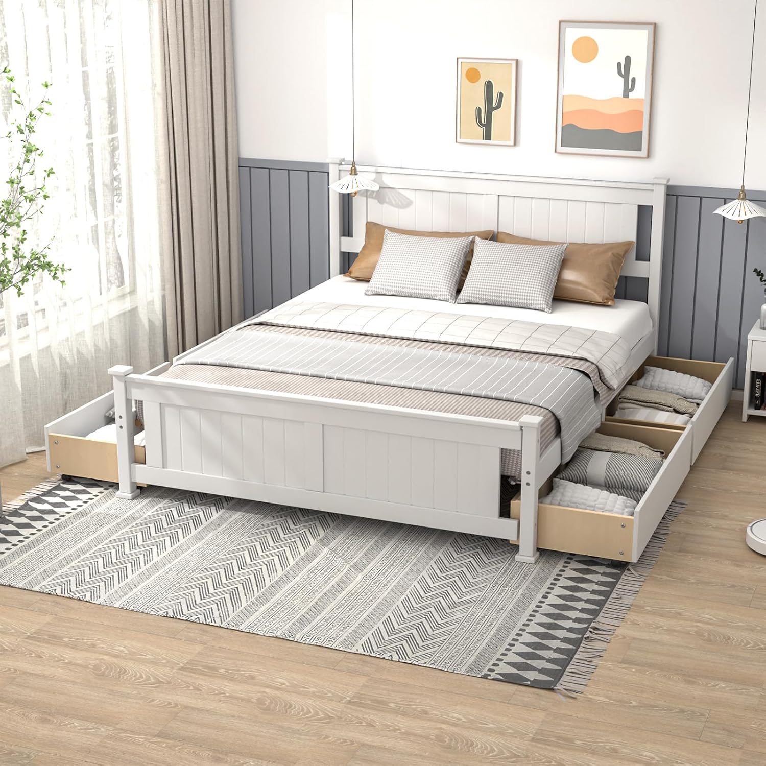 Queen Solid Wood Bed with 4 Drawers