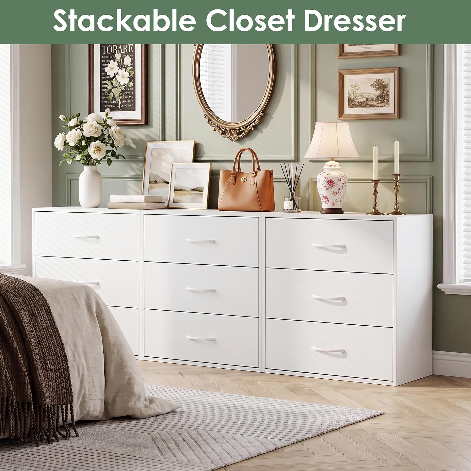 White 3-Drawer Stackable Closet Dresser
