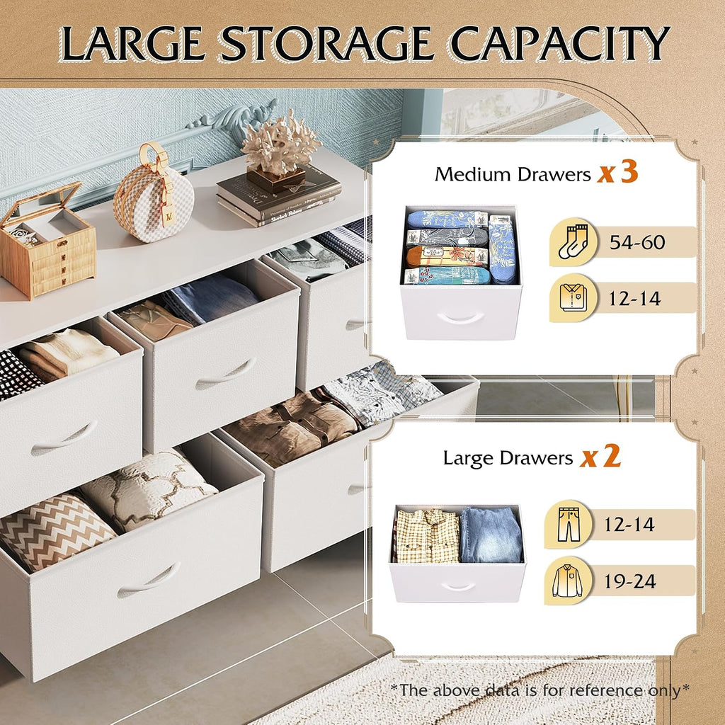 White Wide 5-Drawer Dresser