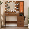 Walnut LED Vanity Desk with 5 Drawers