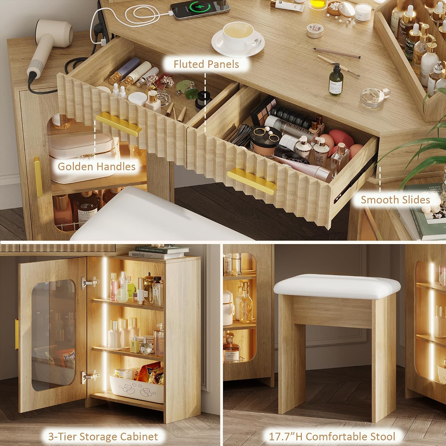 LED Vanity Set with 3-Way Mirror & Storage
