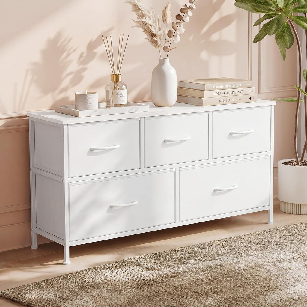 5-Drawer Fabric Dresser, White