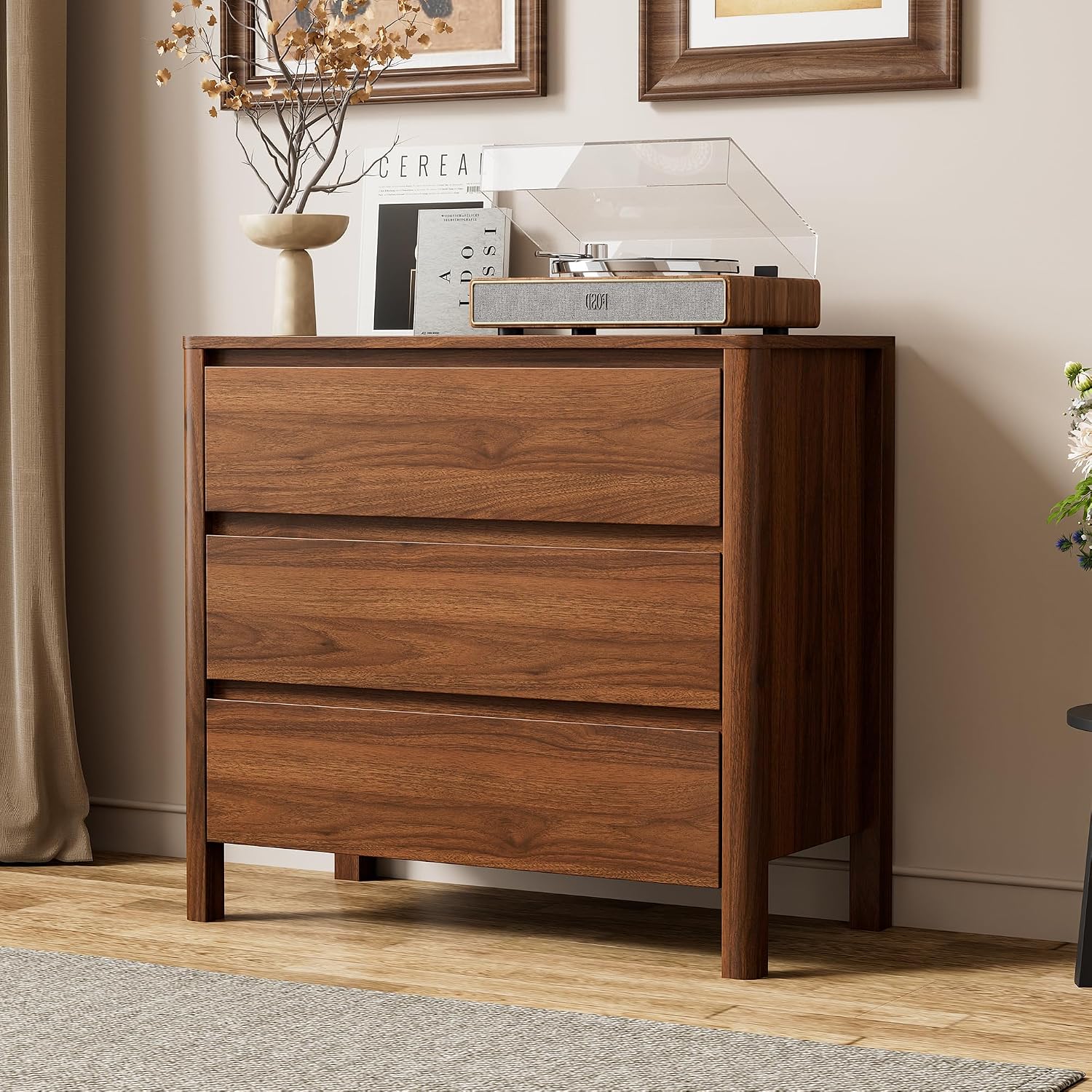 31.5" 3-Drawer Mid-Century Dresser, Walnut