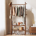 Solid Wood Garment Rack with Shelves & Hooks