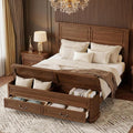 Farmhouse Walnut Queen Bed with Storage Drawers