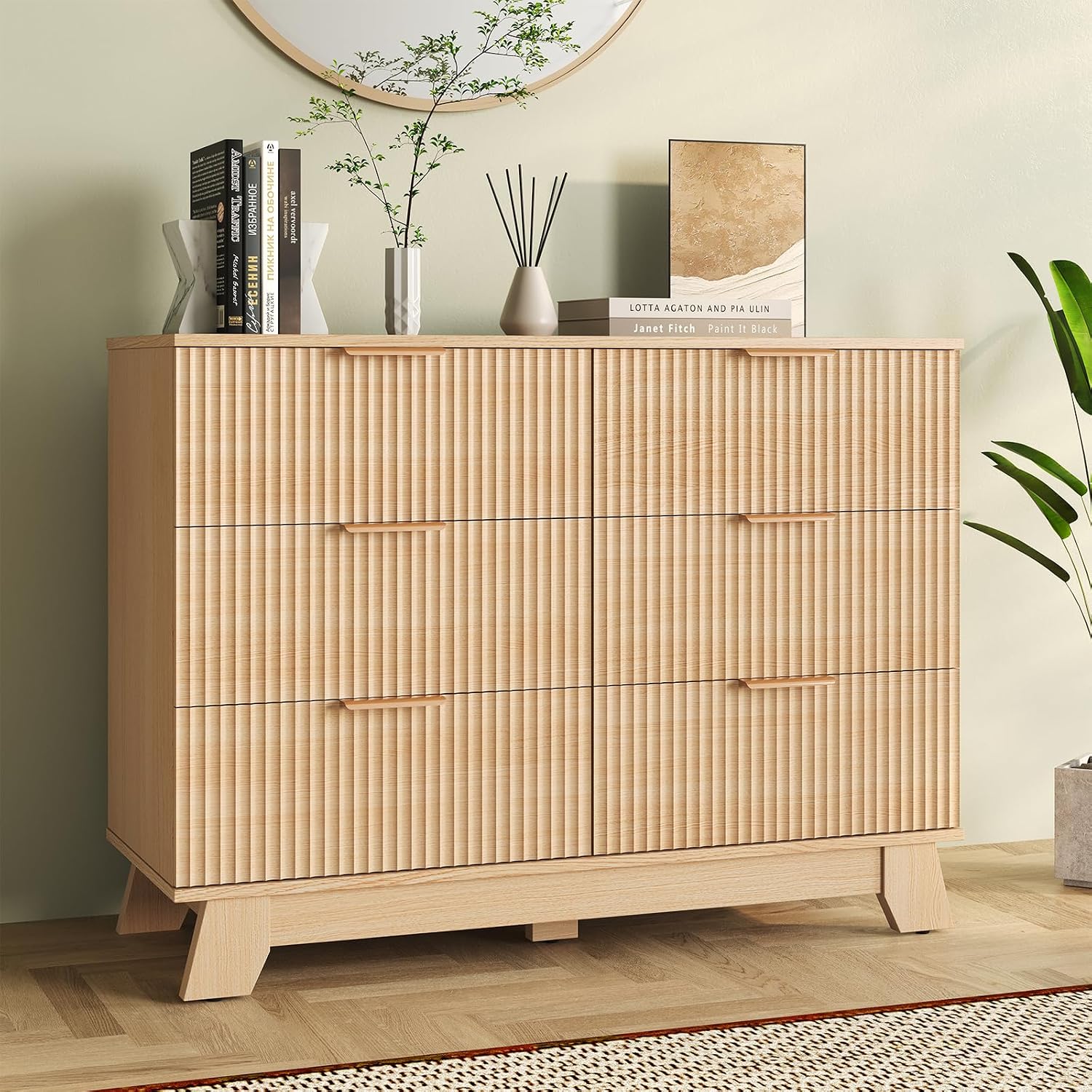 6 Drawer Fluted Dresser, 39.4" Wide