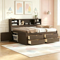 Antique Brown Full Solid Wood Daybed with Drawers