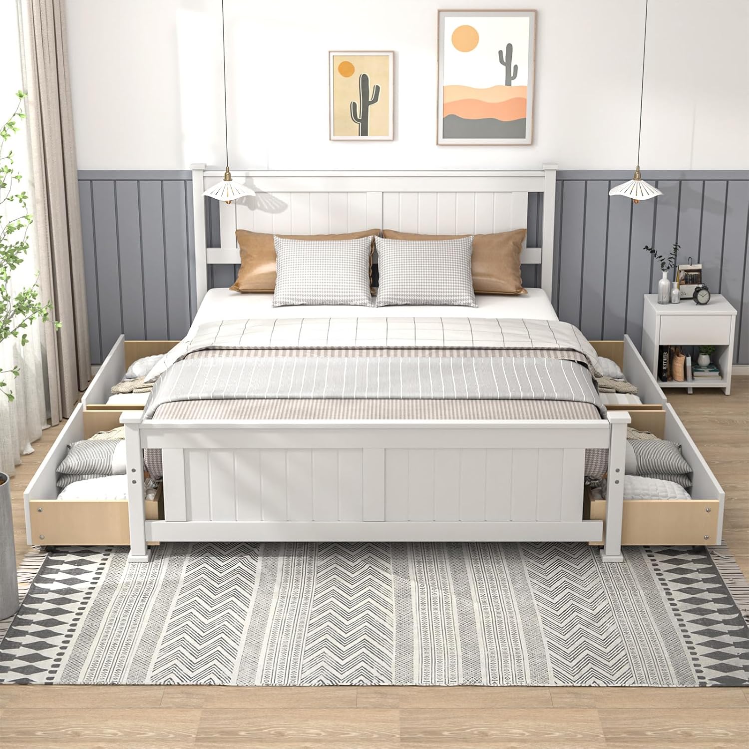 Queen Solid Wood Bed with 4 Drawers