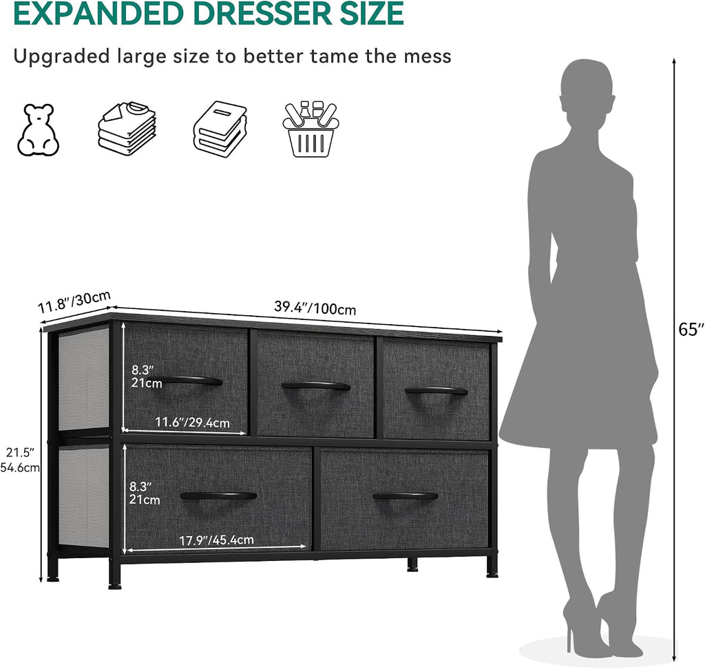 5-Drawer Fabric Storage Dresser, Black