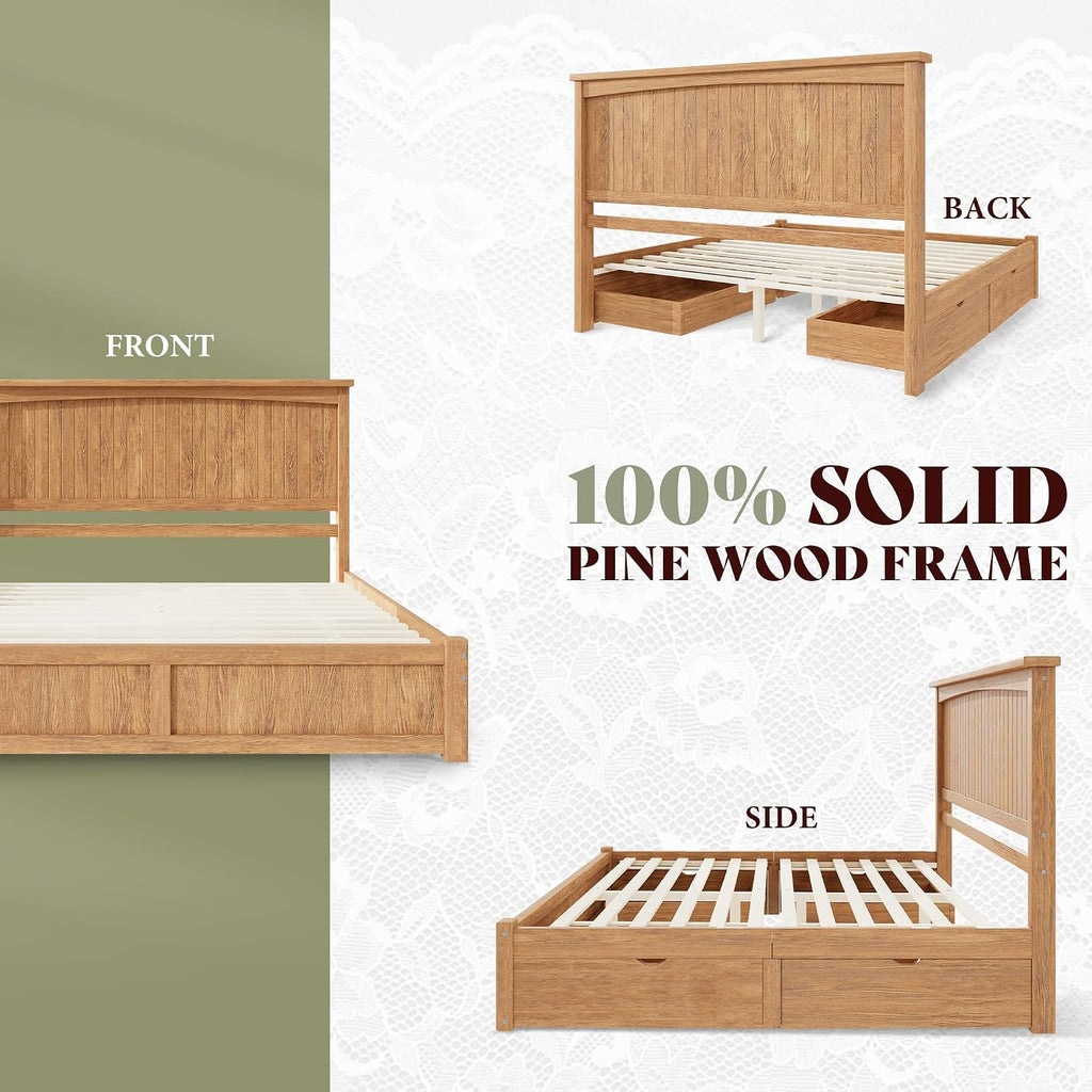 Brown King Solid Wood Storage Bed
