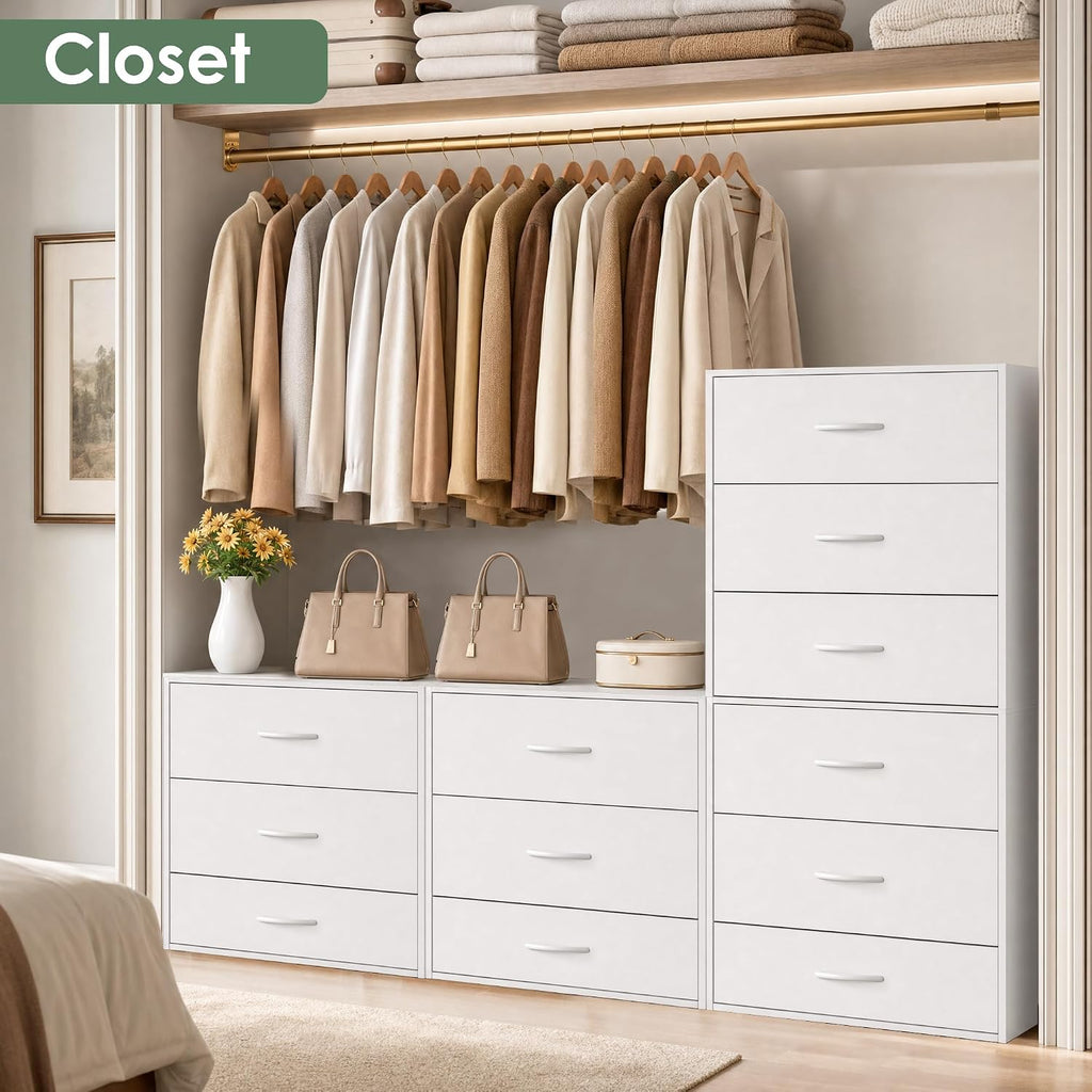 White 3-Drawer Stackable Closet Dresser