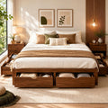 Walnut Queen Bed with 6 Storage Drawers
