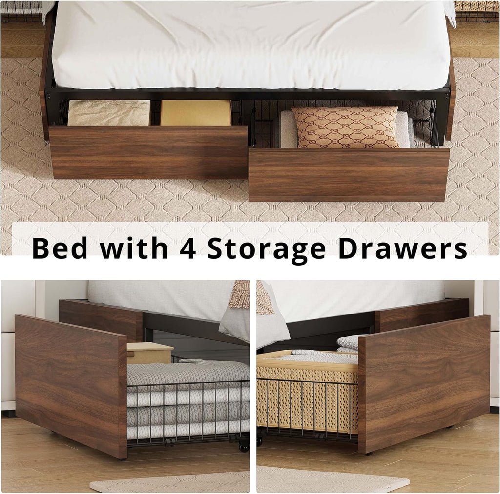Dark Walnut Queen Bed with 4 Drawers