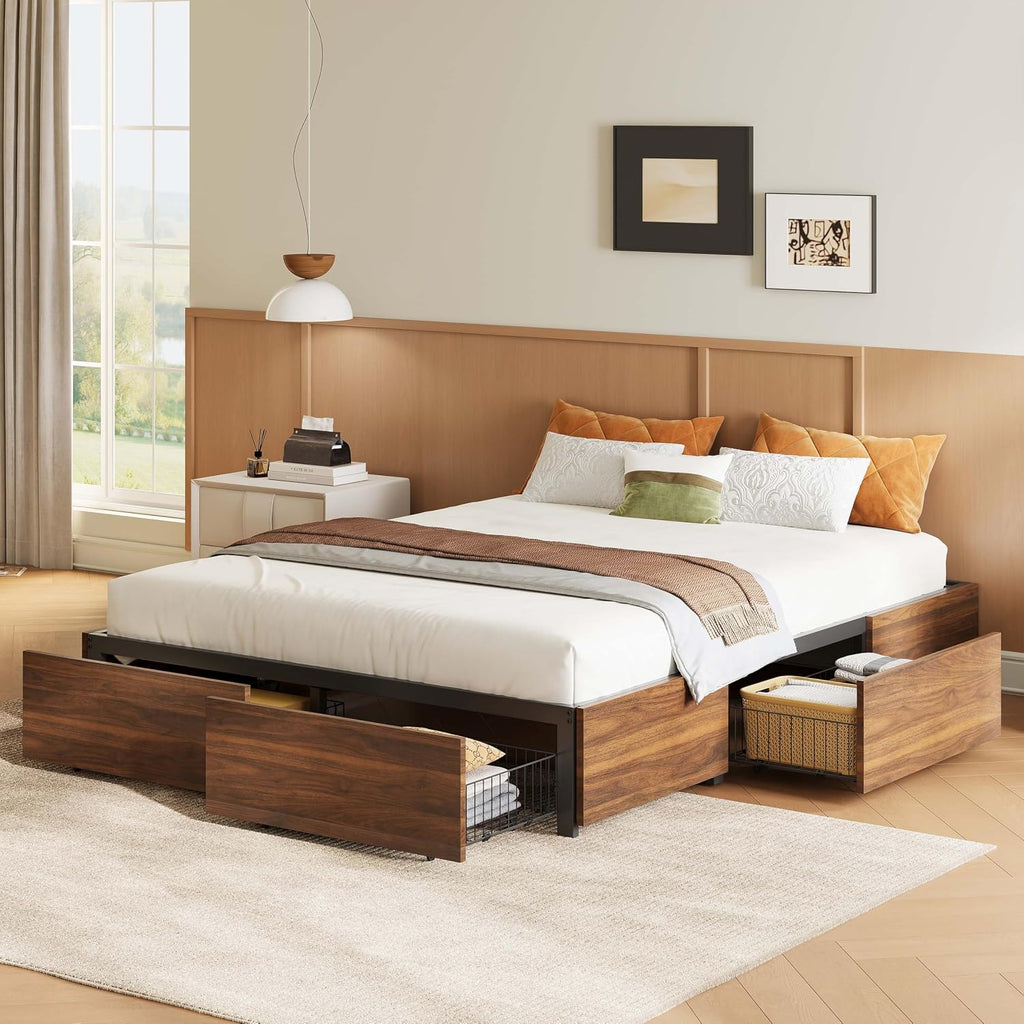 Dark Walnut Queen Bed with 4 Drawers