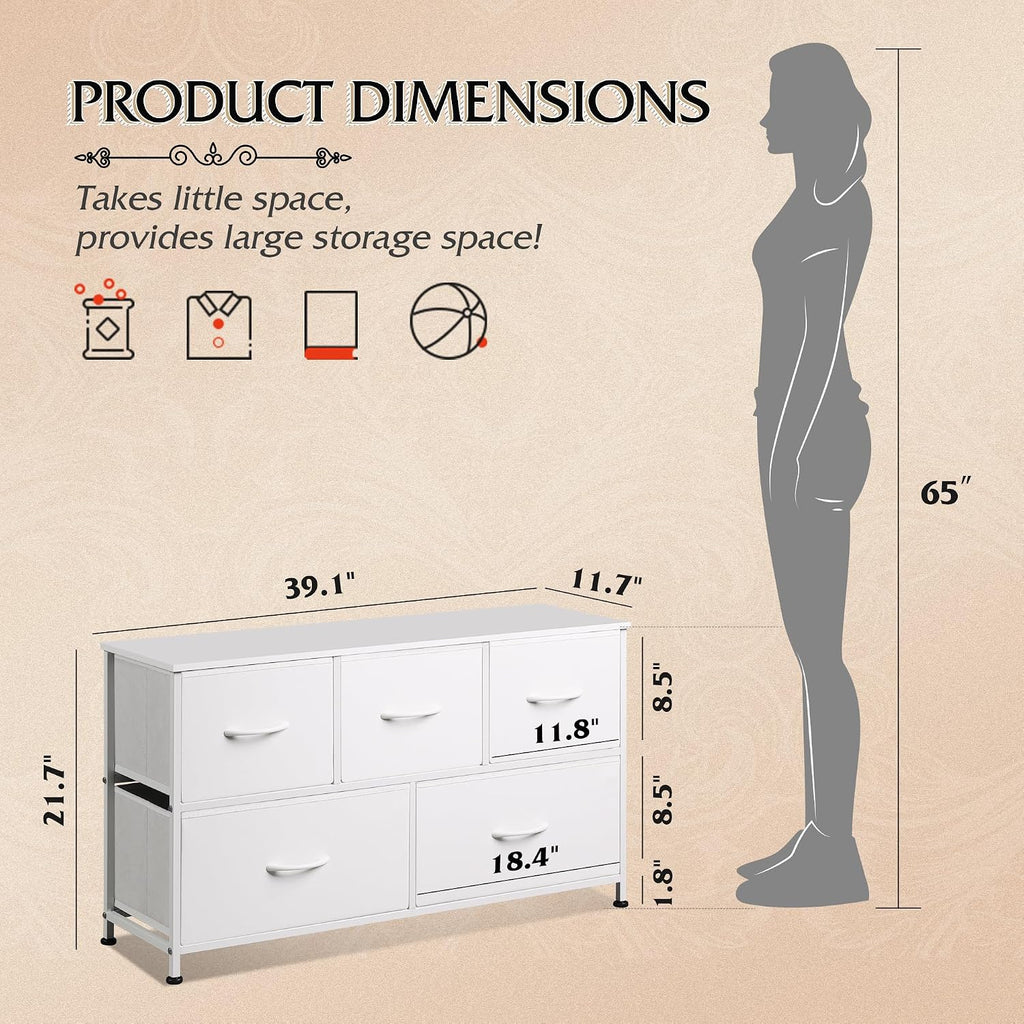 White Wide 5-Drawer Dresser