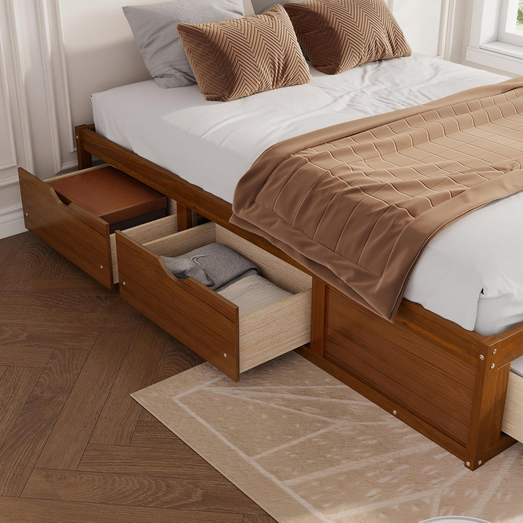 Walnut Queen Bed with 6 Storage Drawers