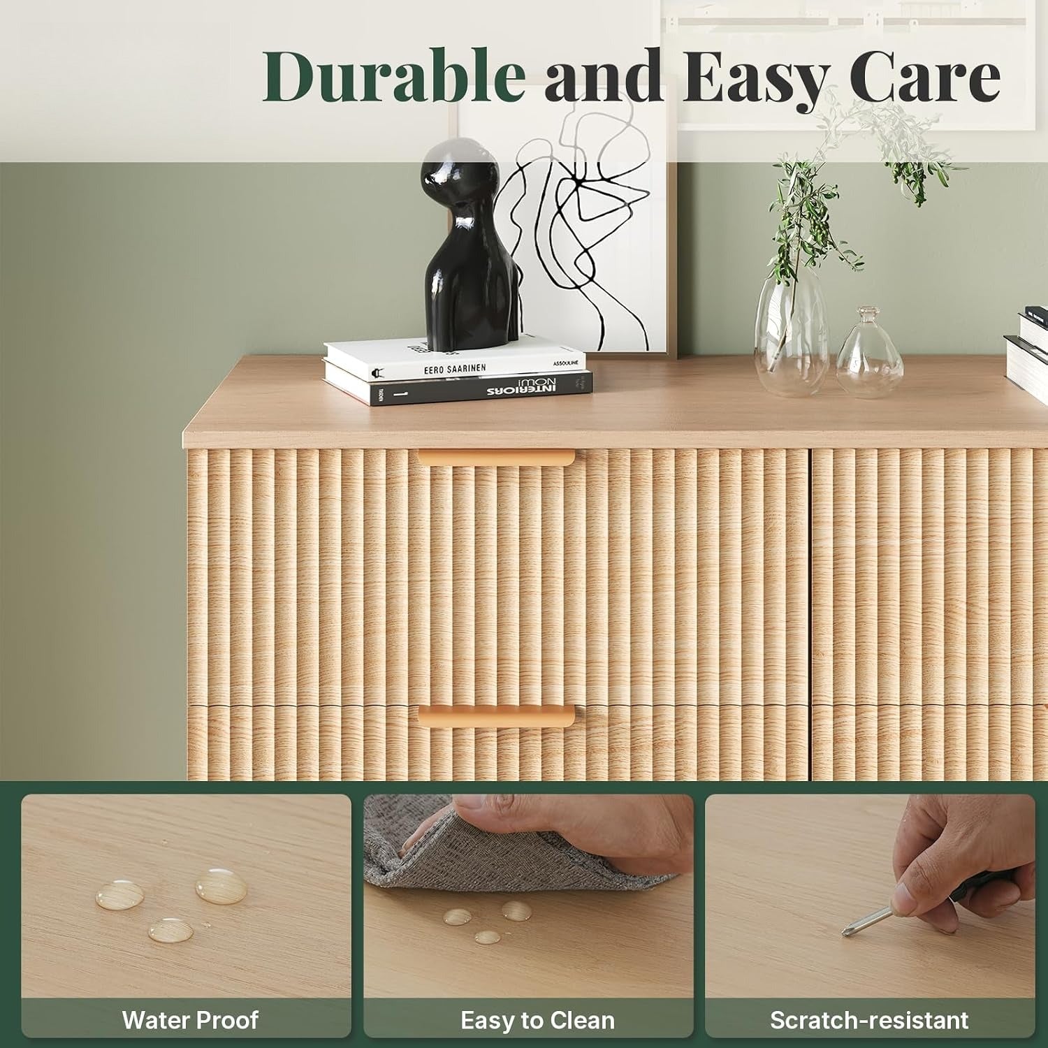 6 Drawer Fluted Dresser, 39.4" Wide